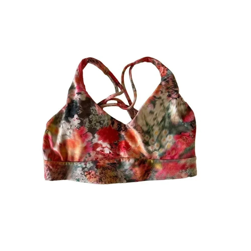 Athleta Women's Red Floral Sleeveless Cross Back Strappy Solace Bra XS